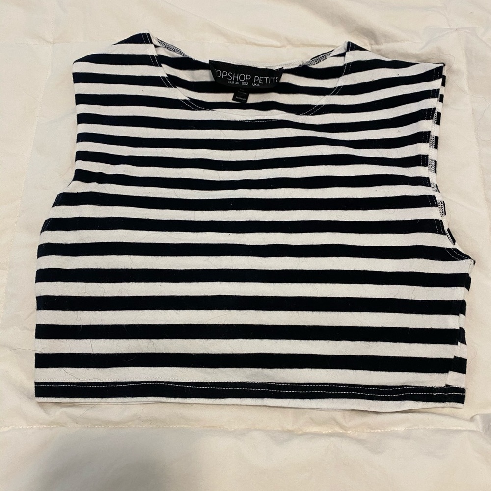 Navy and white cropped stripped tank top